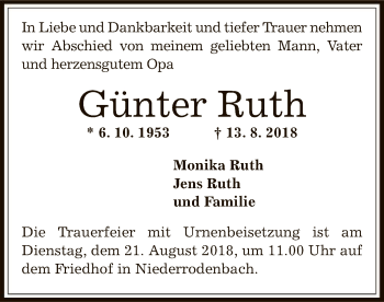 Traueranzeige von Günter Ruth von Offenbach