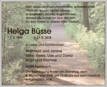 Traueranzeige von Helga Büsse von Offenbach
