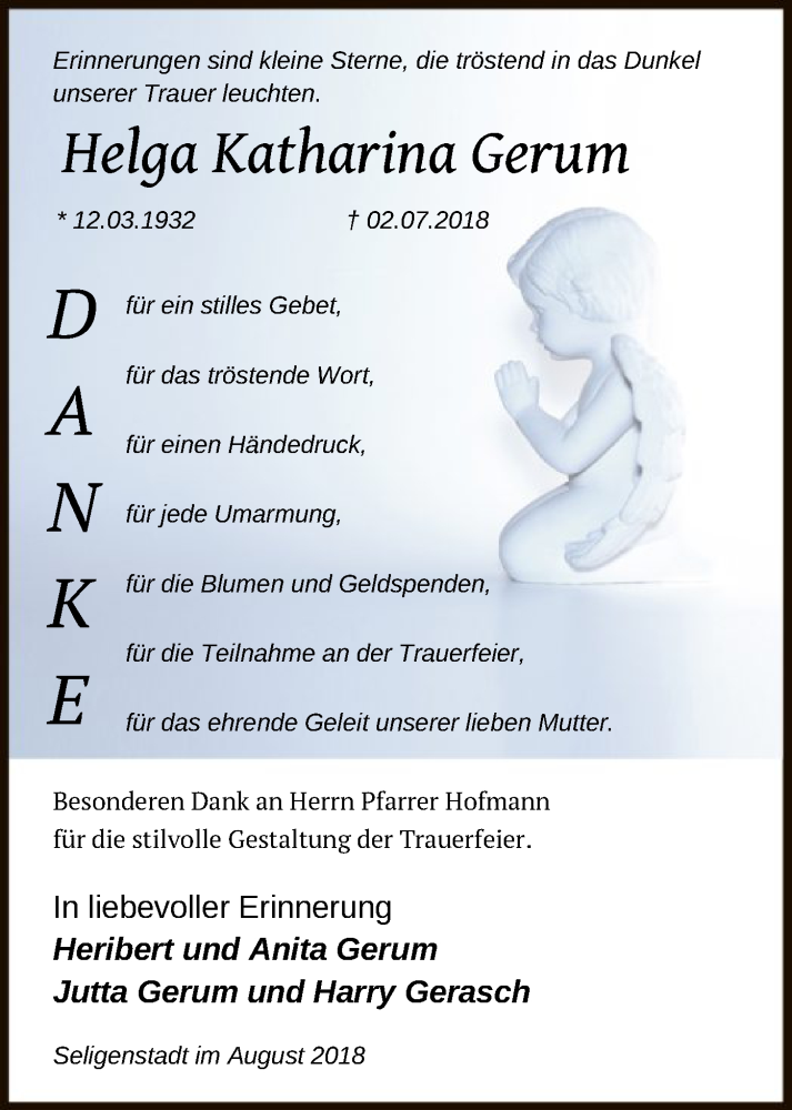  Traueranzeige für Helga Katharina Gerum vom 16.08.2018 aus Offenbach