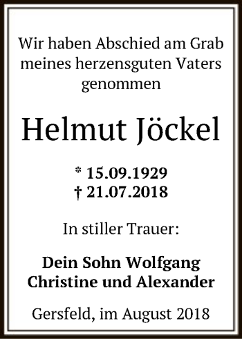 Traueranzeige von Helmut Jöckel von Offenbach