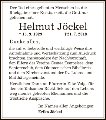 Traueranzeige von Helmut Jöckel von Offenbach