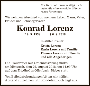 Traueranzeige von Konrad Lorenz von Offenbach