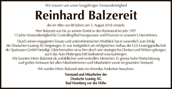 Traueranzeige von Reinhard Balzereit von Offenbach