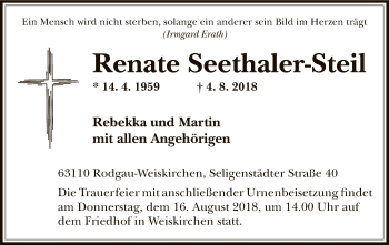 Traueranzeige von Renate Seethaler-Steil von Offenbach