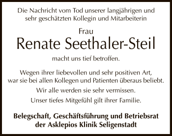 Traueranzeige von Renate Seethaler-Steil von Offenbach