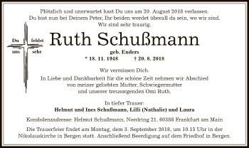 Traueranzeige von Ruth Schußmann von Offenbach