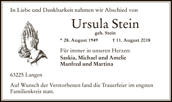 Traueranzeige von Ursula Stein von Offenbach