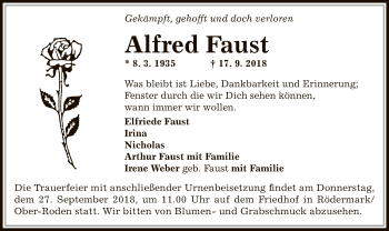 Traueranzeige von Alfred Faust von Offenbach