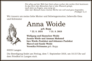 Traueranzeige von Anna Woide von Offenbach