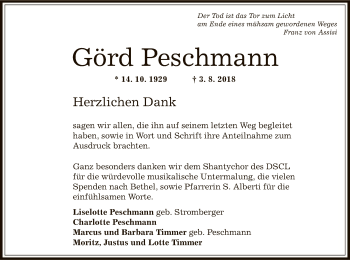 Traueranzeige von Görd Peschmann von Offenbach