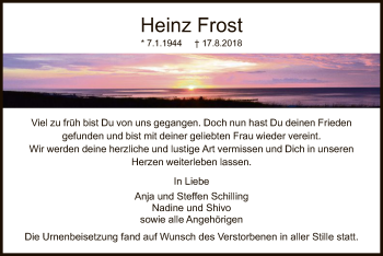 Traueranzeige von Heinz Frost von Offenbach