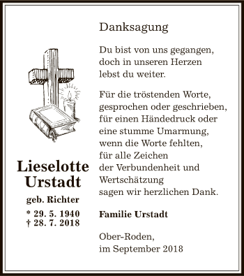 Traueranzeige von Lieselotte Urstadt von Offenbach