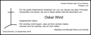 Traueranzeige von Oskar Wind von Offenbach