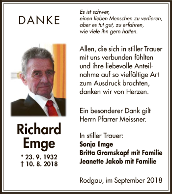 Traueranzeige von Richard Emge von Offenbach