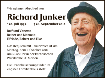 Traueranzeige von Richard Junker von Offenbach