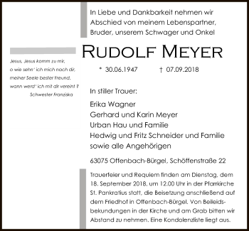 Traueranzeige von Rudolf Meyer von Offenbach