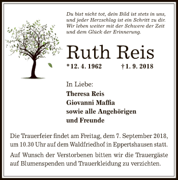 Traueranzeige von Ruth Reis von Offenbach