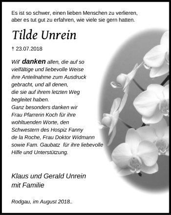 Traueranzeige von Tilde Unrein von Offenbach