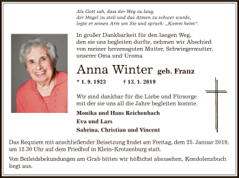 Traueranzeige von Anna Winter von Offenbach