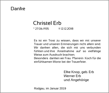 Traueranzeige von Christel Erb von Offenbach