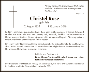 Traueranzeigen von Christel Rose | trauer.op-online.de