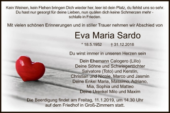 Traueranzeige von Eva Maria Sardo von Offenbach