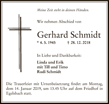 Traueranzeige von Gerhard Schmidt von Offenbach
