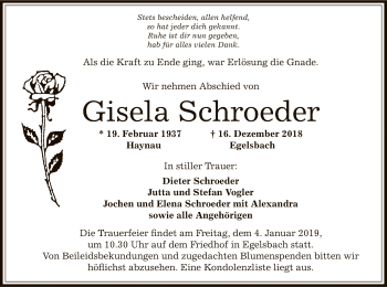 Traueranzeige von Gisela Schroeder von Offenbach
