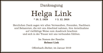 Traueranzeige von Helga Link von Offenbach