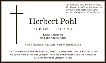 Traueranzeige von Herbert Pohl von Offenbach