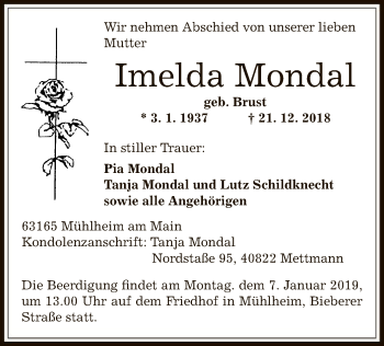 Traueranzeige von Imelda Mondal von Offenbach