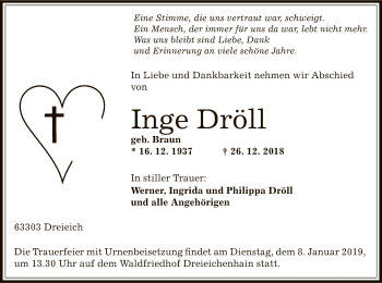 Traueranzeige von Inge Dröll von Offenbach