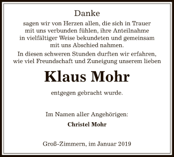 Traueranzeige von Klaus Mohr von Offenbach