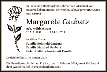 Traueranzeige von Margarete Gaubatz von Offenbach