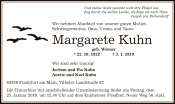 Traueranzeige von Margarete Kuhn von Offenbach