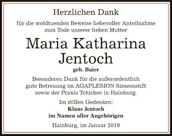 Traueranzeige von Maria Katharina Jentoch von Offenbach