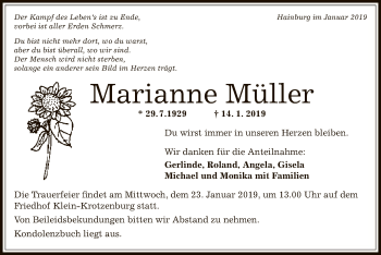 Traueranzeige von Marianne Müller von Offenbach