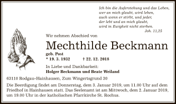 Traueranzeige von Mechthilde Beckmann von Offenbach