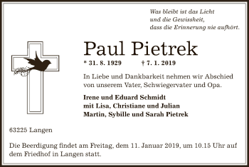 Traueranzeige von Paul Pietrek von Offenbach