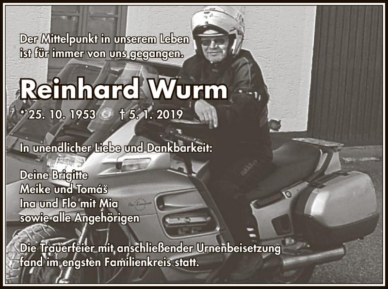  Traueranzeige für Reinhard Wurm vom 23.01.2019 aus Offenbach