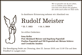 Traueranzeige von Rudolf Meister von Offenbach