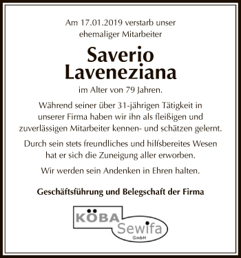 Traueranzeige von Saverio Laveneziana von Offenbach