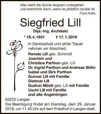 Traueranzeige von Siegfried Lill von Offenbach