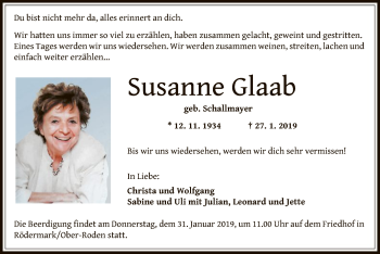 Traueranzeige von Susanne Glaab von Offenbach