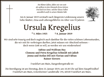 Traueranzeige von Ursula Kregelius von Offenbach