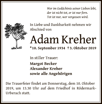 Traueranzeige von Adam Kreher von Offenbach