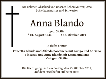 Traueranzeige von Anna Blando von Offenbach