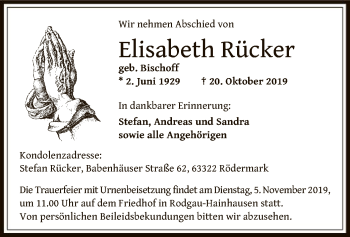 Traueranzeige von Elisabeth Rücker von Offenbach