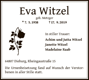 Traueranzeige von Eva Witzel von Offenbach