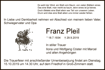 Traueranzeige von Franz Pleil von Offenbach